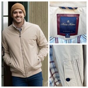Brooks Brothers Harrington Jacket Tan Plaid Lined Zip Bomber XL